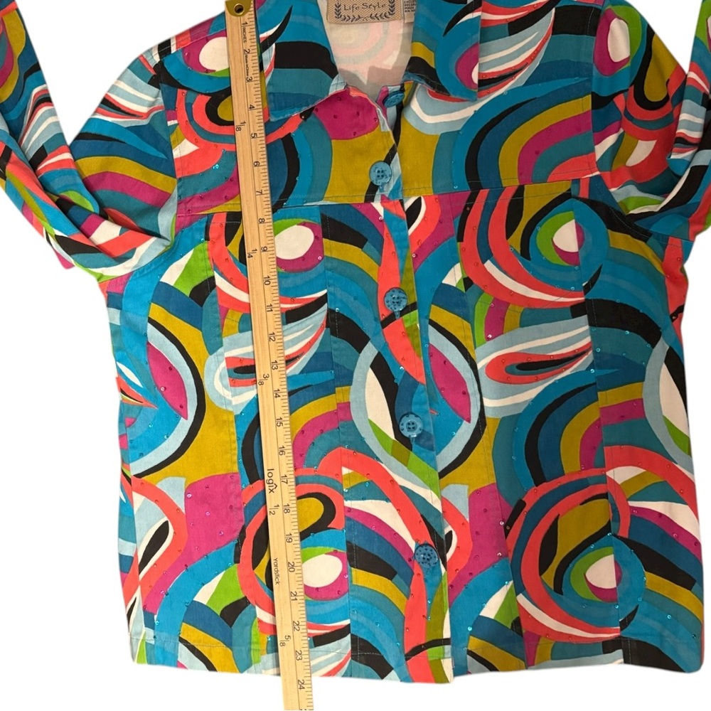 🚨3 for $15 Life Style Vintage Wearable Art Button Up Jacket Size Medium Sequins - Picture 9 of 14